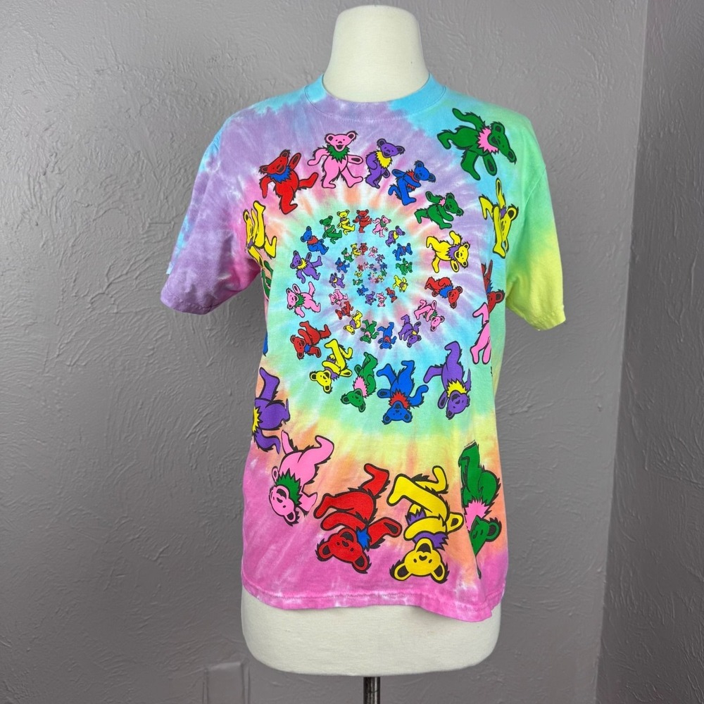 Liquid Blue Small Tie Dye Dead Head Bear Spiral Shirt Hippie Boho Festival